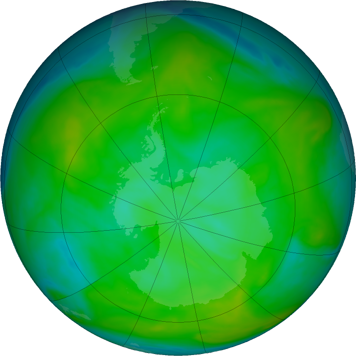 Antarctic ozone map for 17 December 2019